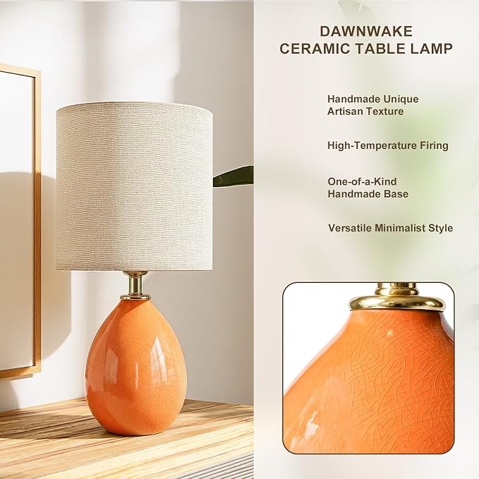 18.5" Table Lamp Set of 2 for Living Room Bedroom, Bedside Lamps for Night Stands, Desk Nightstand Lamp Dimmable, Modern Linen Cream Ceramic Lamps (Orange)