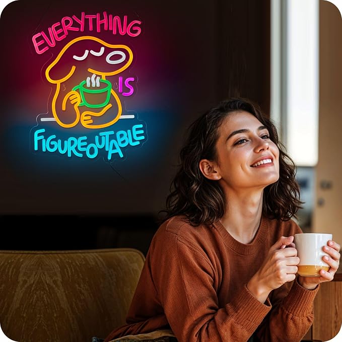 Everything Is Figureoutable Neon Sign Dog Pet Positive Affirmation LED Light for Wall Decor Multicolored Light Up Signs for School Classroom Party Store Home Compatible with Timer