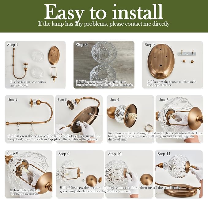 Piepooye Vintage Gold Wall Sconce with Glass Globe Shade Mid Century Brushed Brass G9 Bulb Vanity Light Indoor Wall Light for Bathroom Farmhouse Bedroom Living Room Hallway