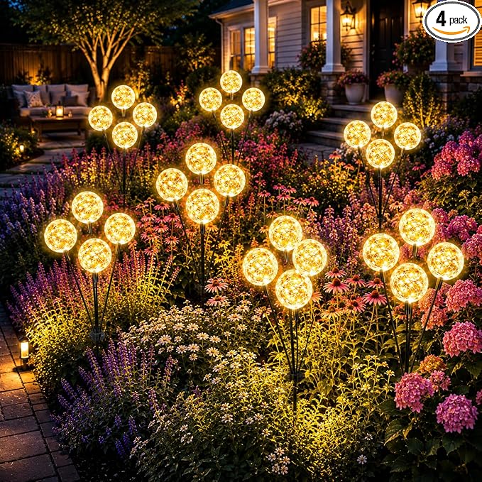 vignuto Solar Lights Outdoor Waterproof, 4 Packs, Solar Globe Lights, Garden Decor, Patio Decor, Unique Gifts for Women, Gifts for Grandma