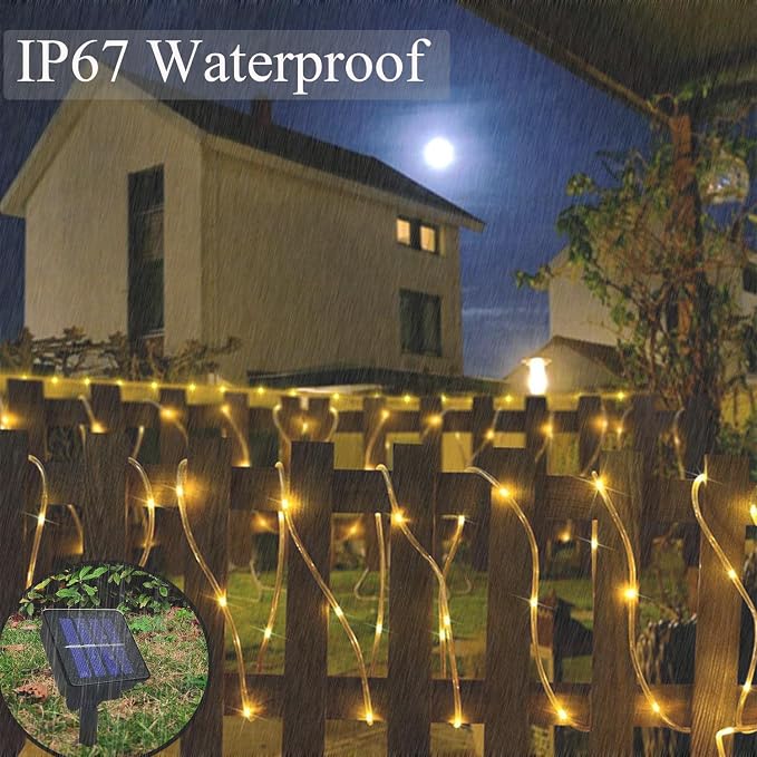 Solar Rope Lights Outdoor Waterproof, 33FT 100LED Outdoor String Lights Clear PVC Tube Fairy Lights, 8 Modes Trampoline Lights for Pool Tree Garden Yard Home Camping Wedding Halloween Holiday Decor