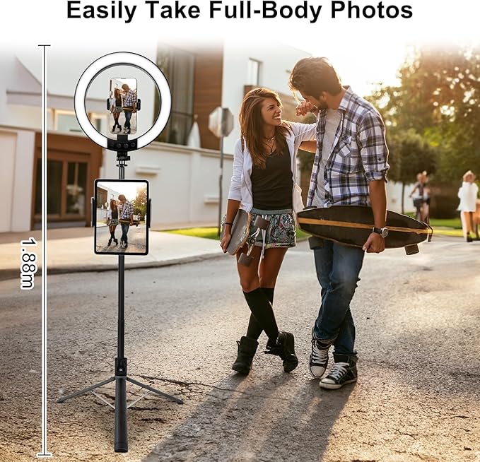 10" Selfie Ring Light with 74" Tripod Stand, RGB Full Color Modes Selfie Light with Extendable Tripod, Phone Holder, iPad Holder, Remote for iPhone & Android,TikTok/Makeup/Photography/Vlog