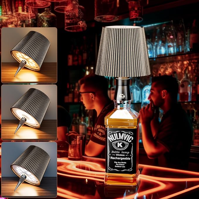 2 Pack Wine Bottle Lamps, 2026 New 3 Color Rechargeable Wireless Bottle Lamps, Bottle Light for Liquor Bottles with Touch Dimming for Parties, Restaurants & Home Decor（Bronze）