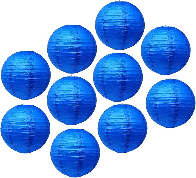 Mudra Crafts Royal Blue Paper Lanterns Wedding Party Decorations - 12 in 10 Round Hanging Ceiling Lanterns, 10 Pack, Decorative Lamp Shades