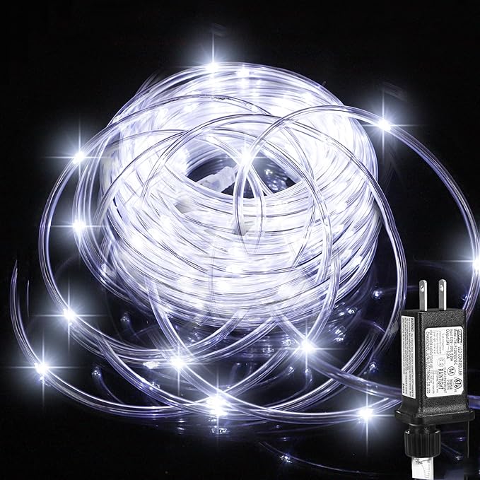 (New) Rope Lights, 33FT 100LED 8 Modes Outdoor Tube Lights, IP65 Weatherproof Copper Fairy String Lights for Garden Porch Yard Home Wedding Vacation Party New Year Holiday Decoration - White