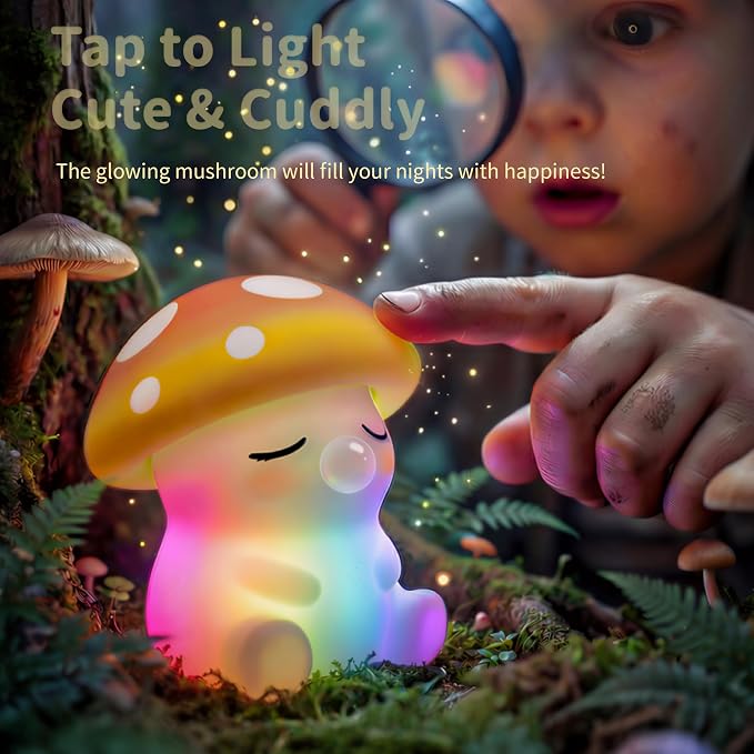 Led Cute Mushroom Night Light, Colorful Dimmable Nursery Kawaii Lamps, Super Squishy Silicone USB Rechargeable Beside Lamp, Used for Camping Party Room Decor(Mushroom)