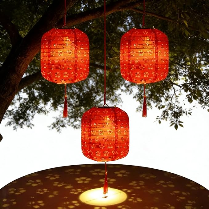 10PCS Paper Lanterns Red Japanese New Year Spring Festival Lantern 6inches with LED Lights, Hanging Valentines Lanterns with Tassels Walking Sticks for Wedding Dinner Birthday Party Decor