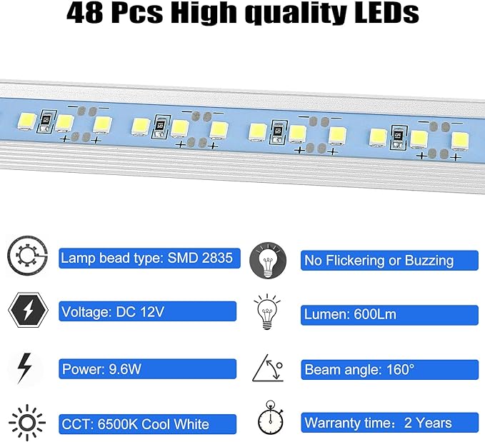 Rifachua 12V LED Interior Light Bar DC 12 Volt led Strip Lights 8P | With Switch and Magnets, 6500K White Light, for Enclosed Cargo Trailer Car RV Van Truck Lorry Cabinet Camper