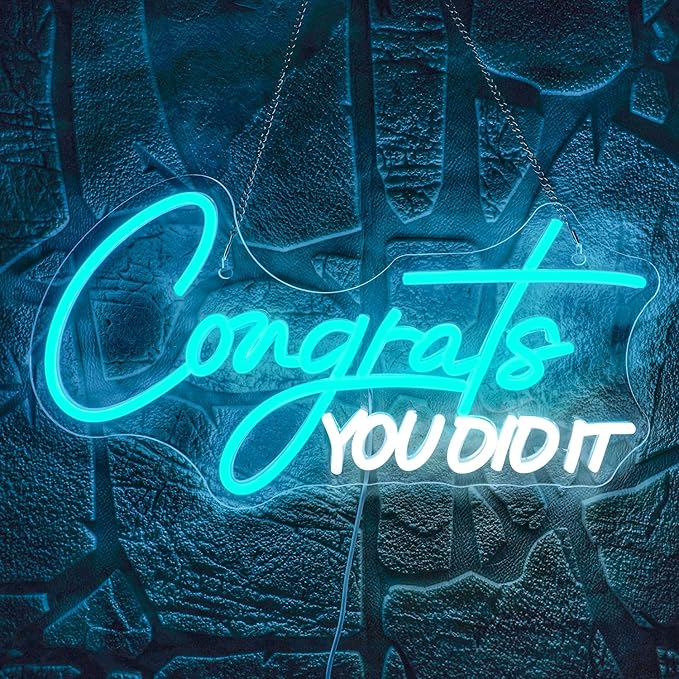 WLHOPE Congrats You Did It Neon Sign Graduation Decorations 2025 Blue White LED lights for Party College High School Class Graduation Gifts for Teens