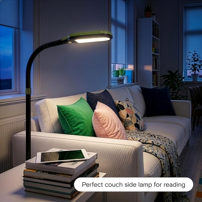 Brightech Litespan - Bright LED Floor Reading Lamp for Over Chair Crafts and Reading, Estheticians' Light for Lash Extensions, Adjustable Standing Lamp for Living Room, Bedroom, Office - Green