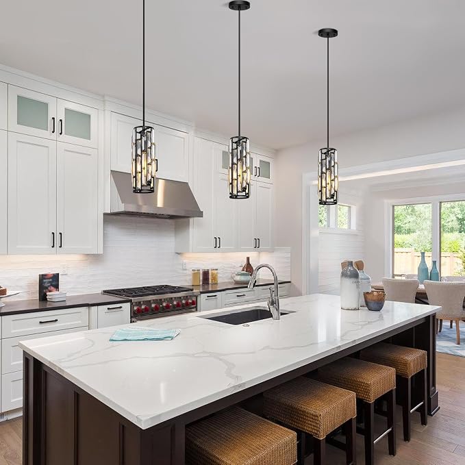 Black Pendant Lights Kitchen Island 1 Pack, Mini Crystal Chandeliers, Modern Pendant Lights Ceiling Lighting Fixtures for Kitchen Island, Dinning Room, Bedroom