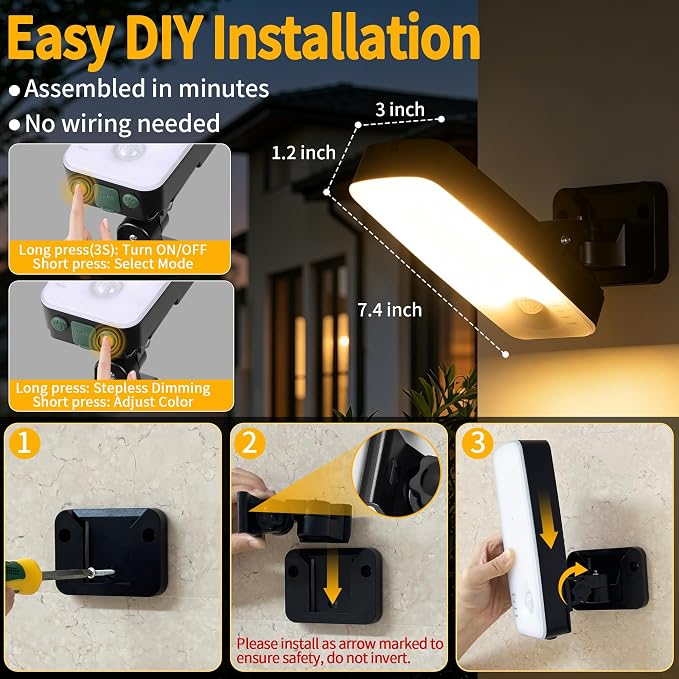 Motion Sensor Outdoor Lights with Remote 10000mAh Rechargeable Battery IP65 | 3 Modes with Red Alert 3000K/4000K/6500K Dimmable Waterproof Outdoor Security Led Light for Backyard Garage Porch, 1 Pack