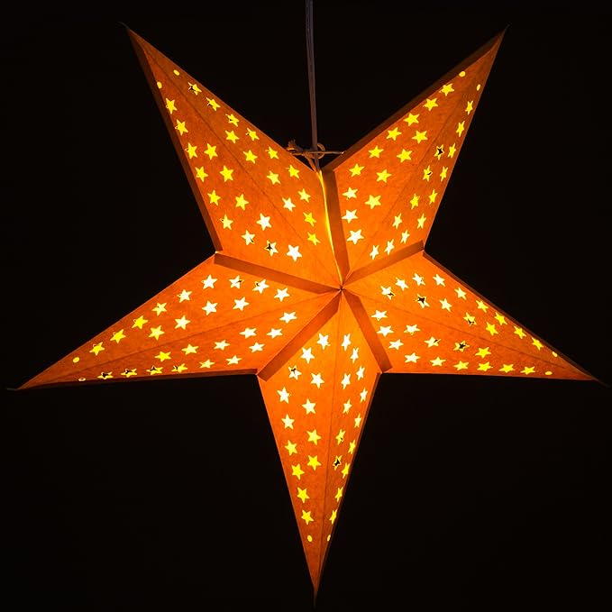 Solid Yellow Paper Star Lantern with 12 Foot Power Cord Included