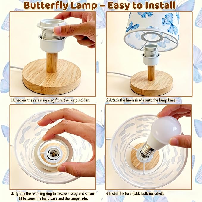 Butterfly Lamp,Butterfly Kids Table Lamp for Bedroom Girls Bedside Lamps 3 Colors Nightstand Night Light with Cartoon Lampshade Desk Lamp for Boys Girls Room Nursery Decor,Butterfly Gifts for Girls