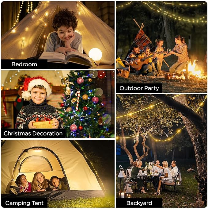 2-Pack Camping String Lights 4 in 1, 32.8FT Quick Storage 8 Modes | Protable Rechargeable Fairy Tent Lights String , Waterproof Portable LED Lamp for Outdoor Indoor Patio Decor Essentials