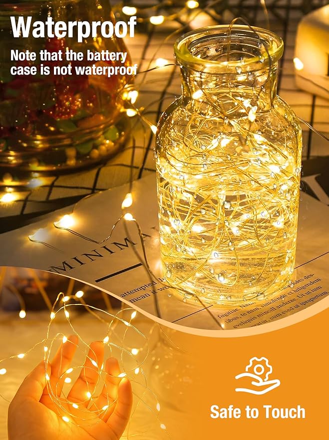 btfarm 4 Pack Fairy Lights Battery Operated with Timer, 16FT 50LED Twinkle String Lights Battery Powered 8 Modes Dimmable, Wire Mini Light Waterproof for Indoor Bedroom Wedding Christmas, Warm White