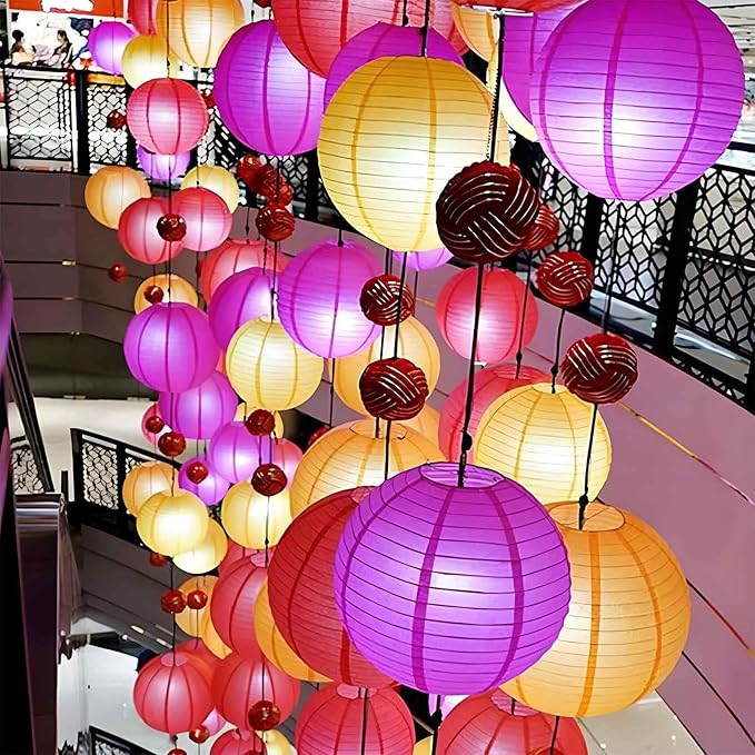 Rainbow Paper Lanterns 12Pcs Hanging Round Paper Lanterns Decorative for Graduation Baby Shower Wedding Birthday Family Parties ﻿