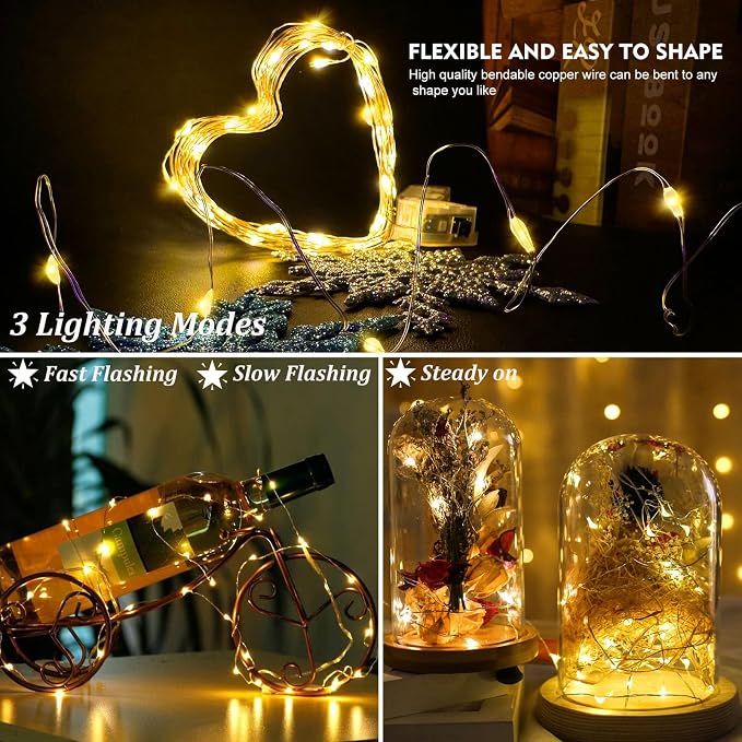 AIKEI 12 Pack Led Fairy Lights Battery Operated String Lights Waterproof Silver Wire 7 Feet 20 Led Firefly Starry Moon Lights for DIY Wedding Party Bedroom Patio Christmas Warm White