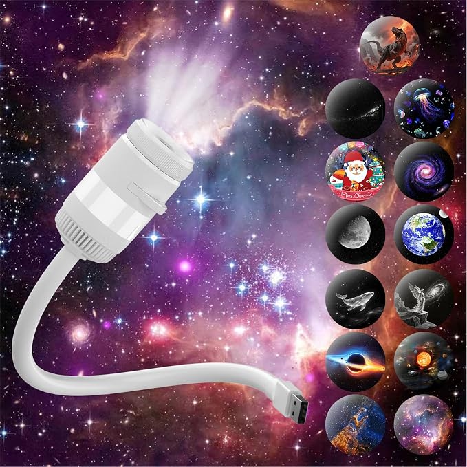 2-in-1 Galaxy Projector Night Light with 13 Sliding Projection Films | Nightlight Ocean Ambient Lighting for Bedroom Living Room Home Decor Gift for Birthday Teens Girl