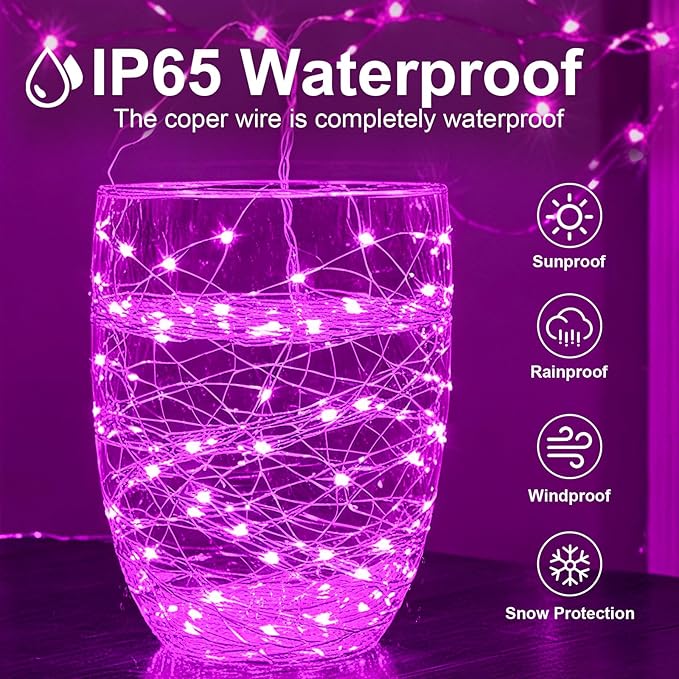 2Pack USB Plug in Fairy String Lights,16ft 50 LED Copper with Remote and Timer, 8 Modes Waterproof Twinkle String Lights Battery Powered for Bedroom Indoor Party Wedding Christmas Decoration (Pink)