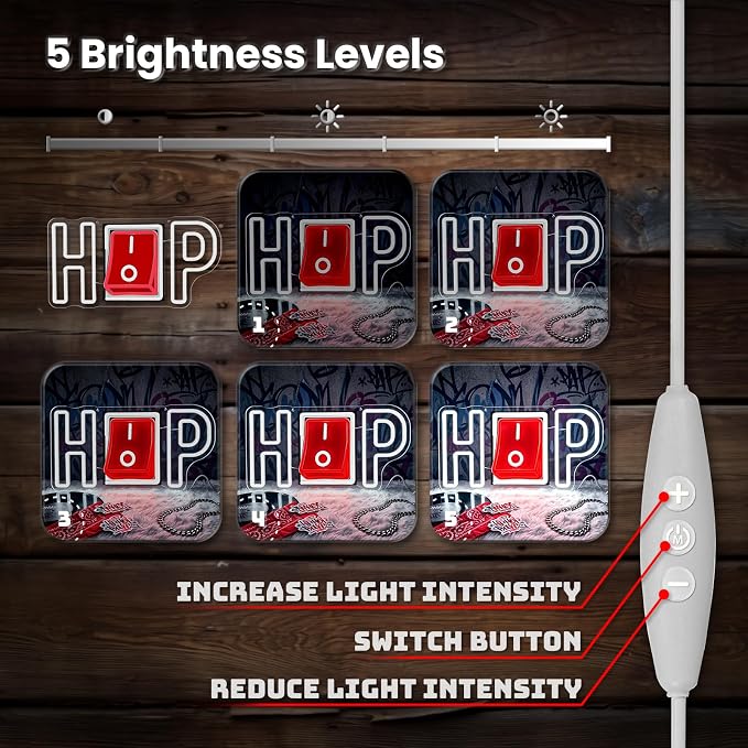Hip Hop Neon Sign, Hip-hop LED Sign for Wall Decor, USB Powered Adjustable Brightness Hiphop LED Light for Bedroom Bar Club Pub Studio Party Decor, Light Up Business Store Sign Unique Gift