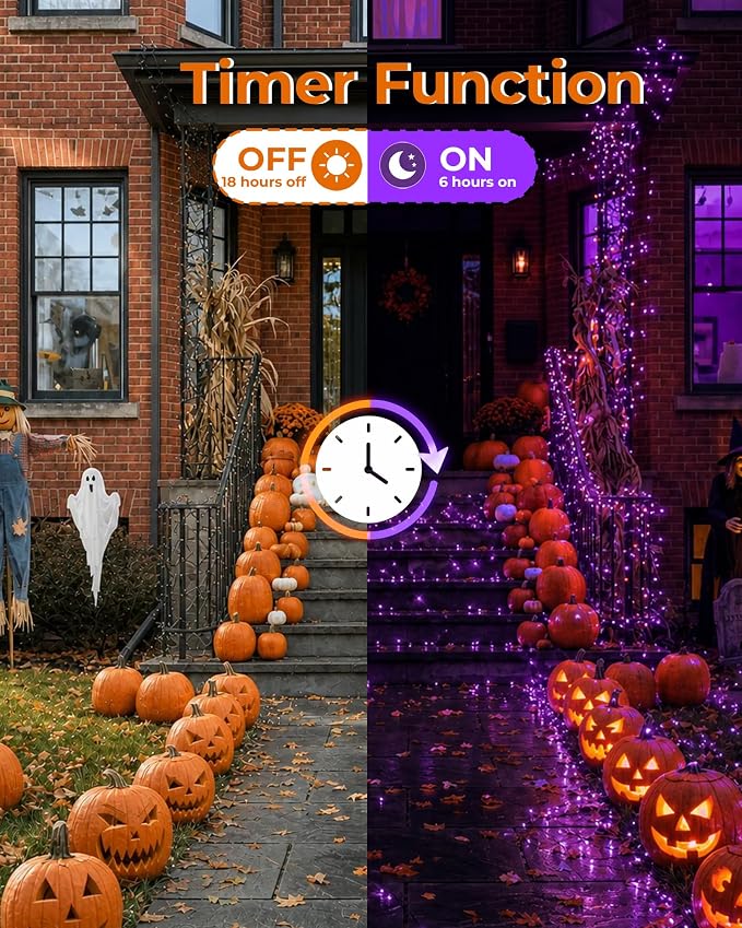 Halloween Fairy Lights Plug in, String Lights for Halloween Decorations | 10FT 200LEDs, 1 Pack with Remote, Orange&Purple, Waterproof Firecracker Lights for Window Bar Haunted Theme Halloween Decor