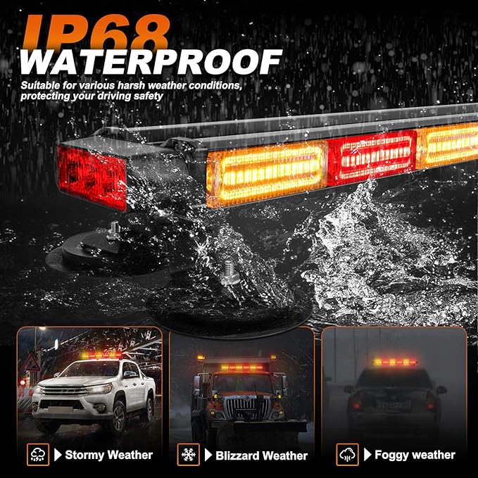 ASPL 26inch 126 LED Rooftop Emergency Strobe Lights Bar Double Side Flashing Safety Warning Traffic Advisor Light Bar Hazard Snow Plow Light for Work Trucks Vehicles Construction Tow Pickup(Amber/Red)