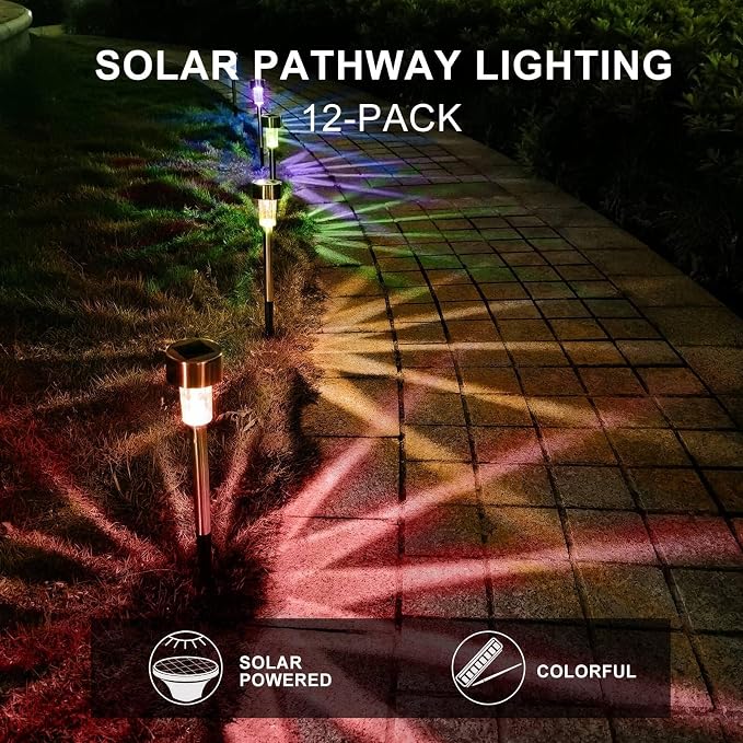 Solar Lights Outdoor Waterproof, Solar Garden Lights, Multicolor, 16Pack | Outdoor Solar Lights Stainless Steel LED Landscape Lighting Decorations for Yard Pathway Patio Lawn