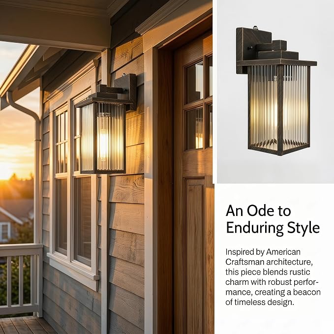 2-Pack 13-Inch Dusk to Dawn Outdoor Light, Black Brush Gold Metal | Auto On at Dusk, Off at Dawn. Textured Glass Softens Glare. Waterproof Rust-Resistant Metal. Pre-Assembled DIY Install