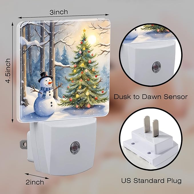 Christmas Tree With Snowman Night Light for Kids,Winter Holiday Snowman Night Light Plug in with Dusk to Dawn Sensor,0.5w Energy Saving Nightlight for Boys Girls Hallway Stairway Kitchen Bedroom
