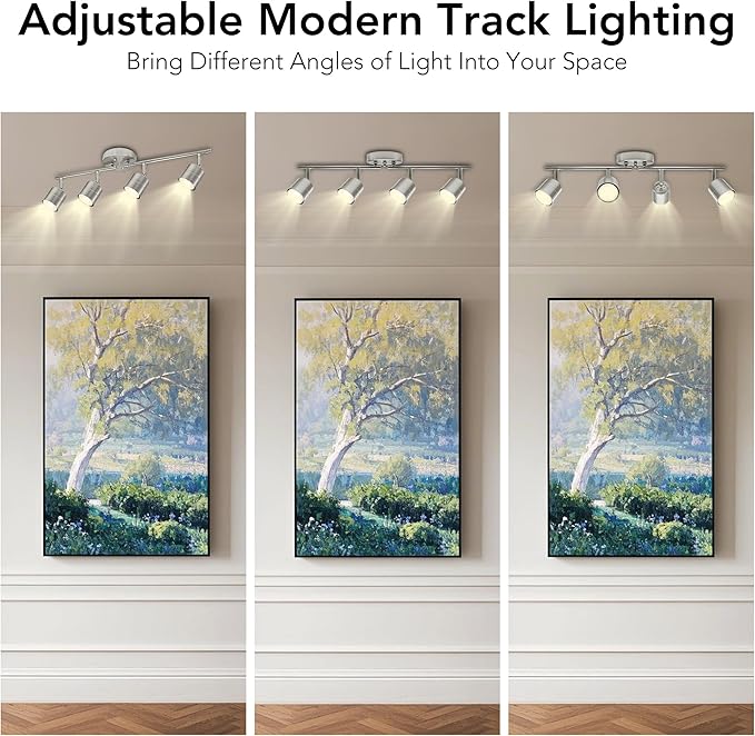 4-Light 26.25'' Track Lighting Kit - 270° Swivel & 90° Tilt Adjustable, Brushed Nickel Ceiling Spot Lights with 4 x 5W GU10 LED Bulbs, for Kitchen, Living Room, Gallery, Shop Display