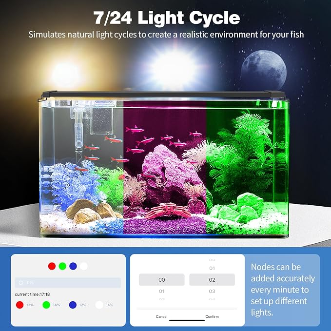 Bluetooth LED Aquarium Light with APP Control, 3 Modes for 48-54 Inch Fish Tank Light with Full Spectrum White Blue Red Green Lights, IP68 Waterproof with Extendable Brackets for Freshwater