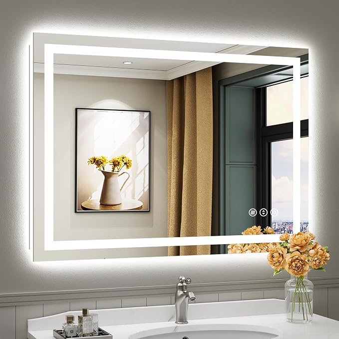 44x32 Inch LED Bathroom Mirror with Lights, Backlit & Front Lit | Anti-fog, 3 Color Dimmable, Memory Function, HD Reflection Tempered Glass, ETL Listed, IP54 Waterproof