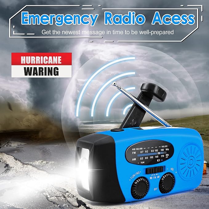 RunningSnail Hand Crank Radio with LED Flashlight, for Power Outage | AM FM NOAA Emergency Weather Radio,2000mAh Phone Charger,Hand Cranked,Solar Panel