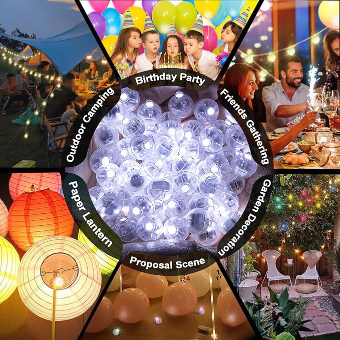 Aogist 100 Pcs White Balloon Light with Loop for Hanging, Easter Egg Mini Ball Lights LED Drinks Lights Mini Round Tiny Light for Paper Lanterns Vases Birthday Party Event Wedding Decoration