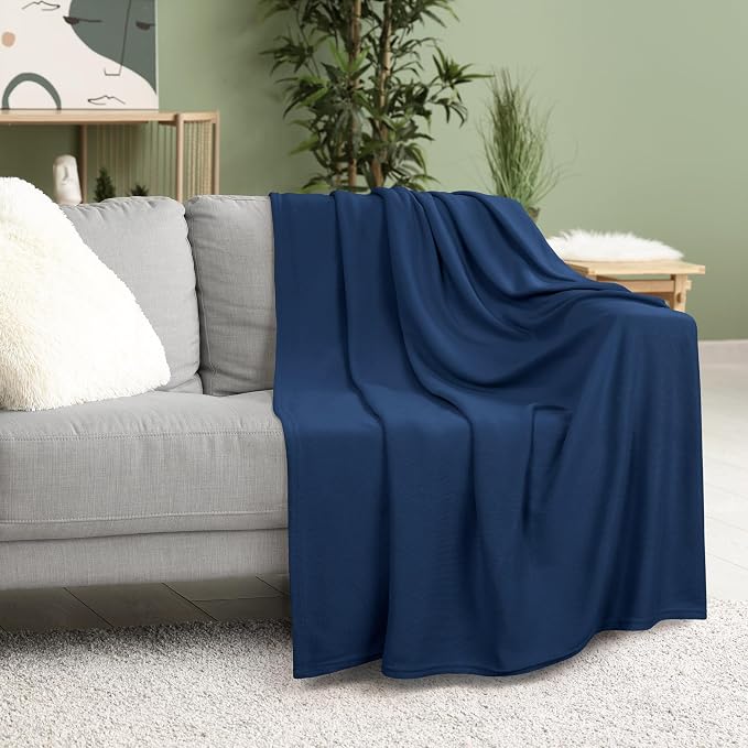 Utopia Bedding Soft Jersey Knit Blanket Navy Twin (90x66 Inches) | Lightweight, Breathable, Sweatshirt Blanket, Bed, Couch, Sofa, Cozy, Home Decor, Summer