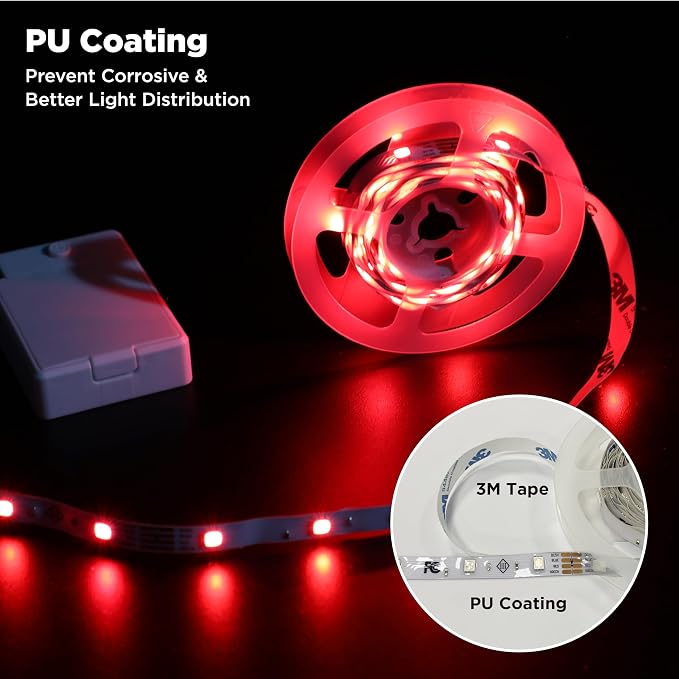 LED Strip Lights Battery Operated 3.33ft x 2 Pack Flexible LED Light Strip Battery Powered Lighting for Bedroom Room Decor Cabinet Shelf TV Backlight Red