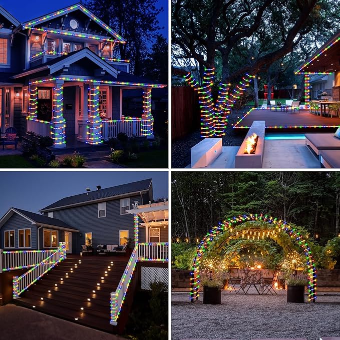 184FT 1000LED Rope Lights Outdoor, Outside LED Rope Lights Plug in String Lights Waterproof 8 Modes Clear Tube Lights for RV Camping Pool Patio Garden Christmas Tree Holiday Decoration(Multi Color)