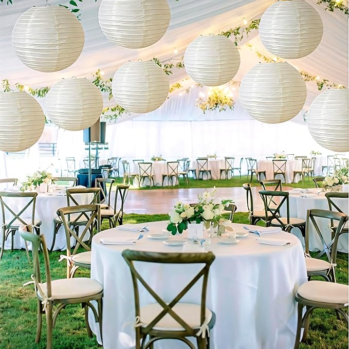 Cream Paper Lanterns 9Pcs Hanging Round Paper Lanterns Lamp for Wedding Engagement Birthday Baby Shower Bridal Shower Party Decoration