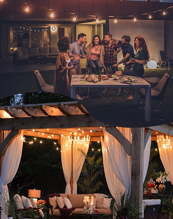 Zuske Outdoor String Lights, 200FT Patio Lights with 100 Shatterproof G40 Globe Bulbs(4 Spare), Waterproof Connectable Dimmable LED Hanging Lights for Outside Backyard Porch Balcony Gazebo (100FT x 2)