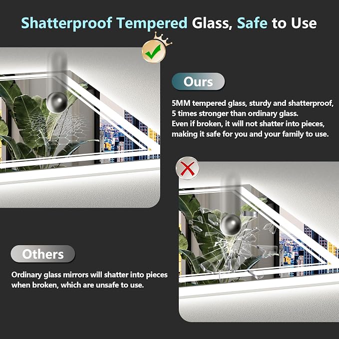 60x30 LED Bathroom Mirror, Backlit & Front Lit Lighted Mirror | Anti-Fog Vanity Mirror with Lights, 3 Color Dimmable, Memory, Shatterproof, Tempered Glass, CRI95, UL Listed, Wall Mounted