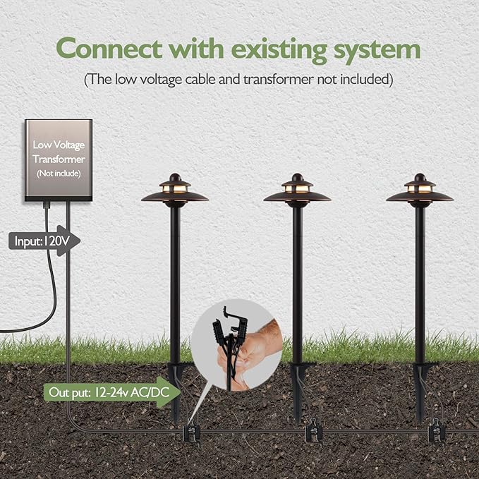 LITFIT Low Voltage Landscape Lighting, 3CCT (2700K/3000K/4000K) 12V 3.87W 83lm Pathway Lights, Oil Rubbed Bronze Die-Cast Aluminum Hardwired Walkway Light with Connectors for Garden Yard, 4 Pack