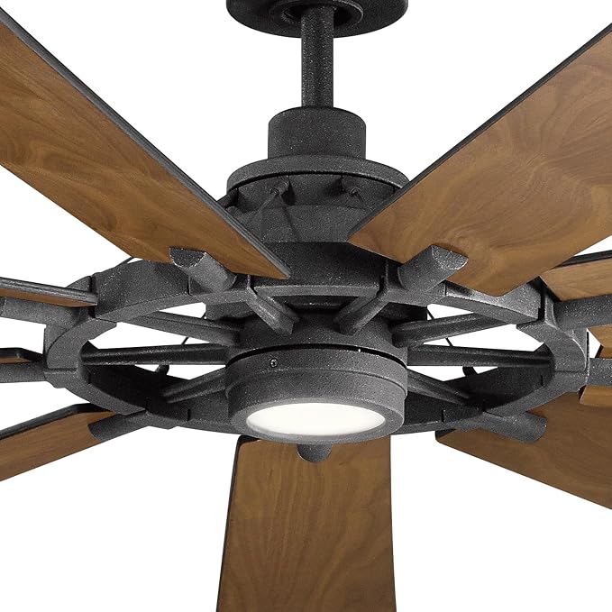 Kichler Gentry XL 85" Ceiling Fan with LED Light, Distressed Black | 9-blade industrial fan with dimmable LED light and DC motor for large indoor spaces, 300285DBK