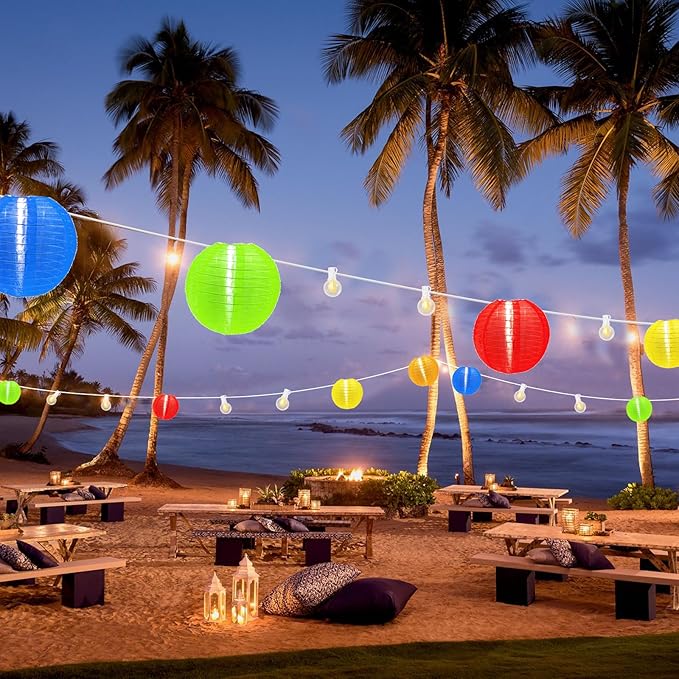Multicolor Lantern String Lights,25ft 10pcs Chinese Lanterns with G40 LED Light Bulb,Plug-in Nylon Hanging Lanterns Lights for Outdoor,Patio, Backyard, Summer Party,Garden,Festival