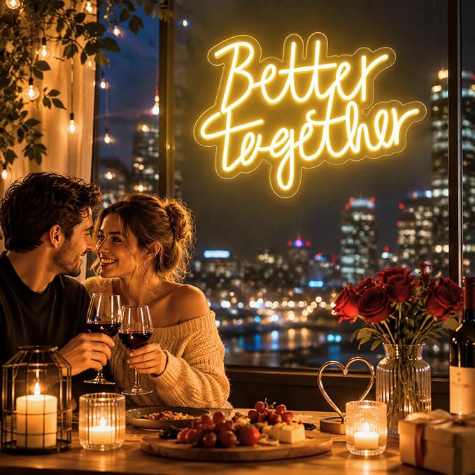 FARNY Better Together Neon Sign for Wall Decor Dimmable LED Neon Night Light Sign for Wall Party Décor Engagement Bedroom Bar Wedding Birthday Christmas Decoration, Warm White,16"x 12"
