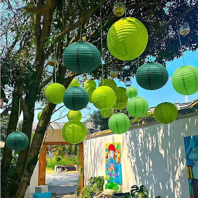 Green Paper Lanterns 12Pcs Hanging Round Paper Lantern Decorative for Graduation Baby Shower St. Patrick's Day Wedding ﻿ Birthday Party Decorations