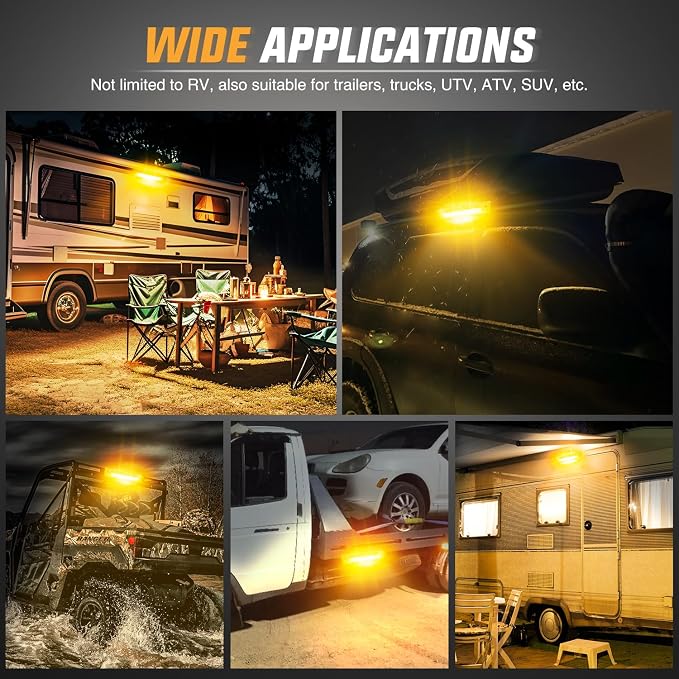 Nilight 1PC 13 Inch RV Exterior Light Amber Beam for RV Trailer Camper SUV | 1PC LED porch scene cargo light, white aluminum housing, 12V 24V waterproof for RVs trailers campers 5th wheels