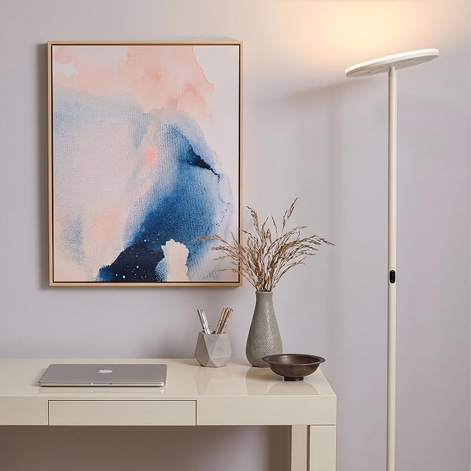 Brightech Sky LED Floor lamp, Torchiere Super Bright Floor Lamp for Living Room Decor & Office - Dimmable, Tall Standing Lamp with Warm Light for Bedroom & Reading - Cream