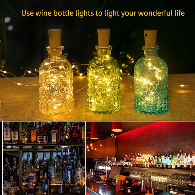 Brightown Wine Bottle Lights with Cork, 10 Pack 7ft 20 LED | 5 Colors, Battery Operated Cork Lights, Waterproof Silver Wire for Liquor Bottles DIY Party Wedding Décor