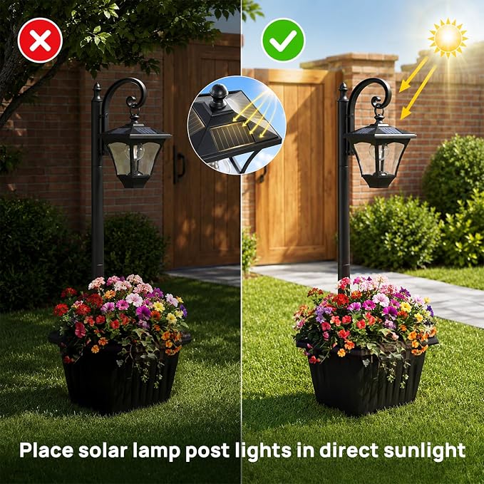 Solar Lamp Post Light with Planter, 2 in 1 Decorative Outdoor Solar Light | Dusk to Dawn, Cool White LED Light, IP44 Waterproof, 4 Solar Panels, Energy Saving, No Wiring Required, Porch, Patio, Garden.